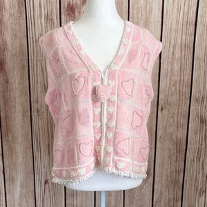 Berer Pink Heart Patterned Knit & Beaded Women's Crop Vest - Large NWT